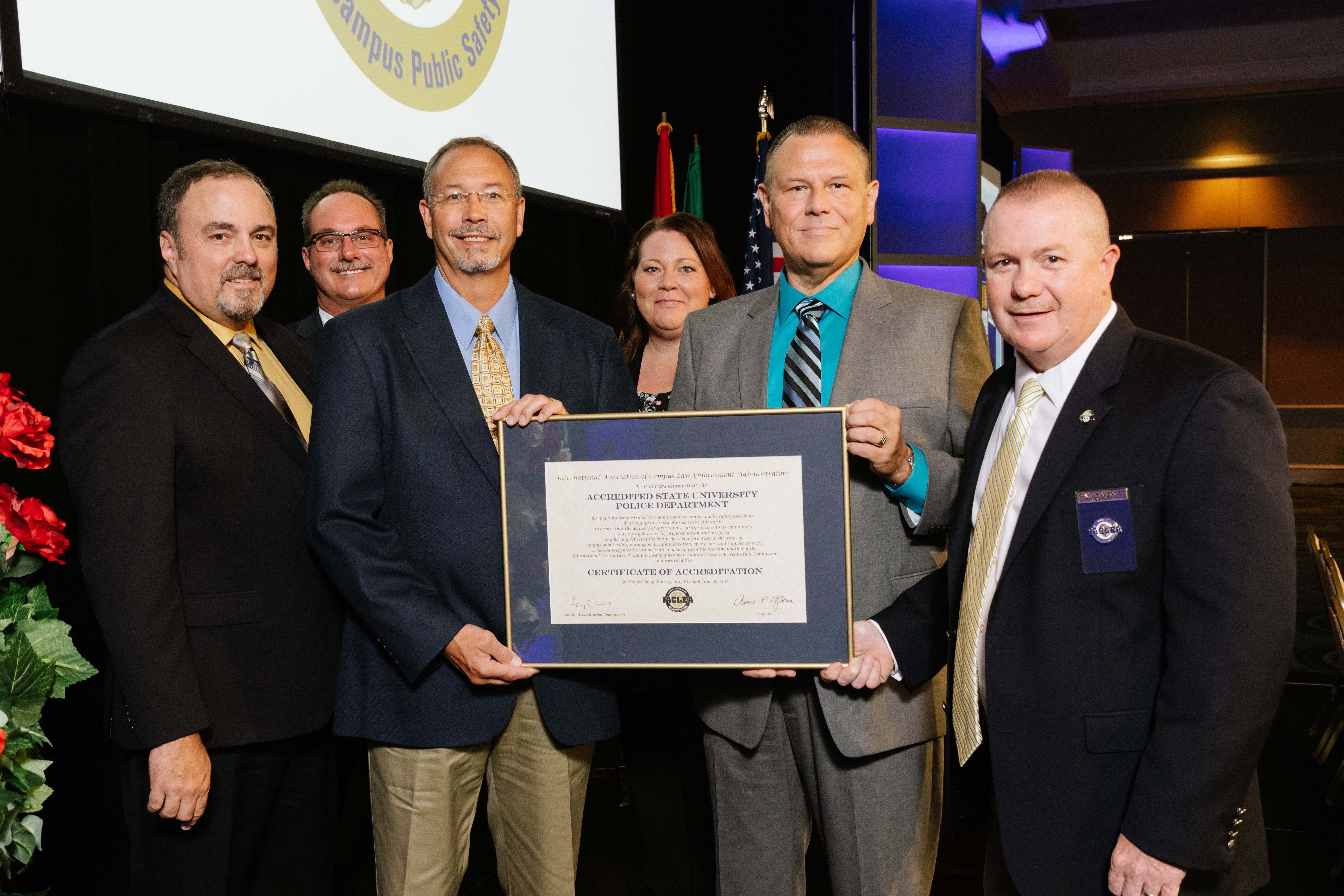 Representatives of the College of Lake County (Illinois) Police Department accepted their IACLEA Accreditation Award at the 2018 Annual Conference & Exposition. © Mike Ritter 